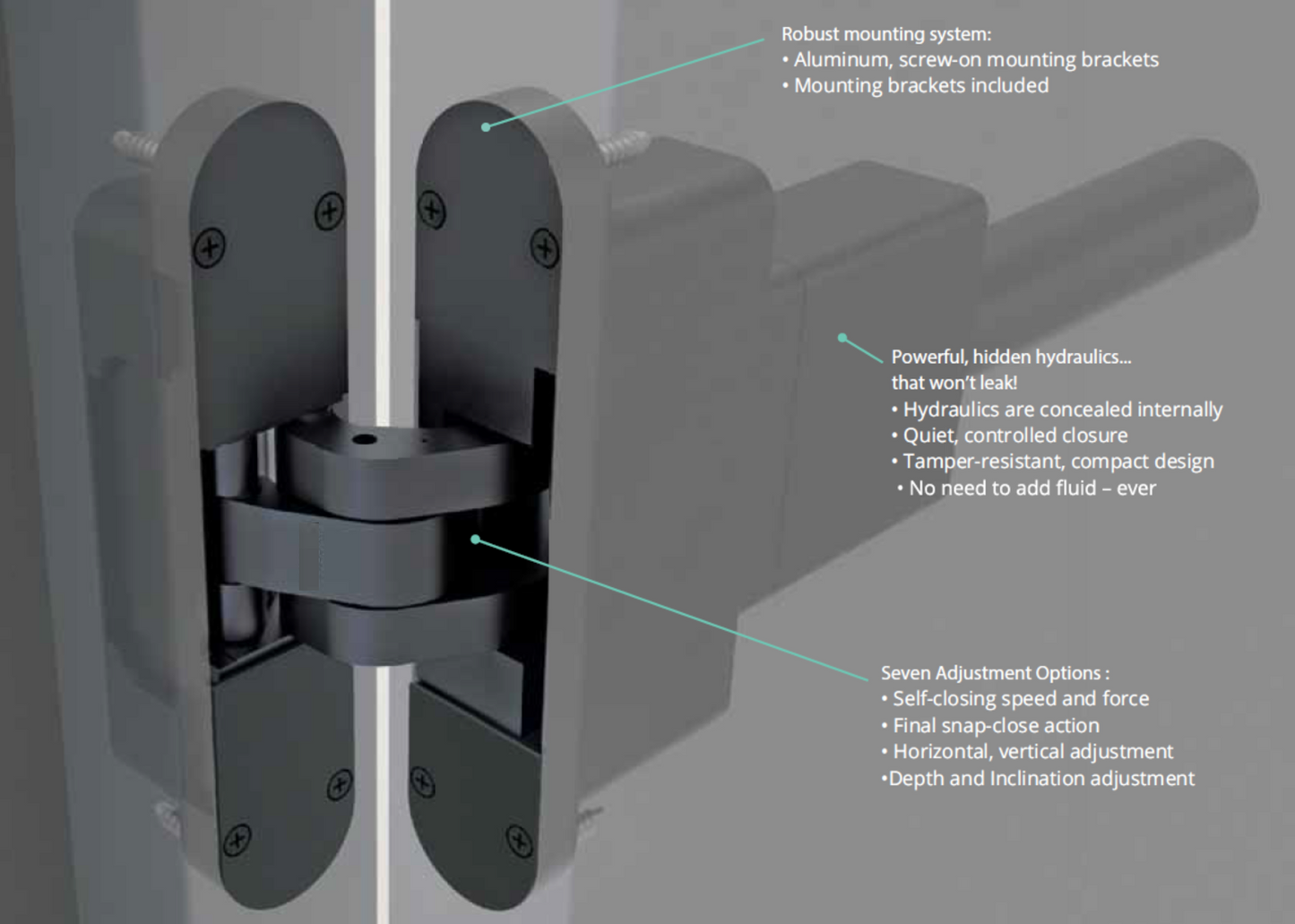 Self-Closing Concealed Hinge 100kg | 内置閉門系統隱藏式鉸鏈 100kg